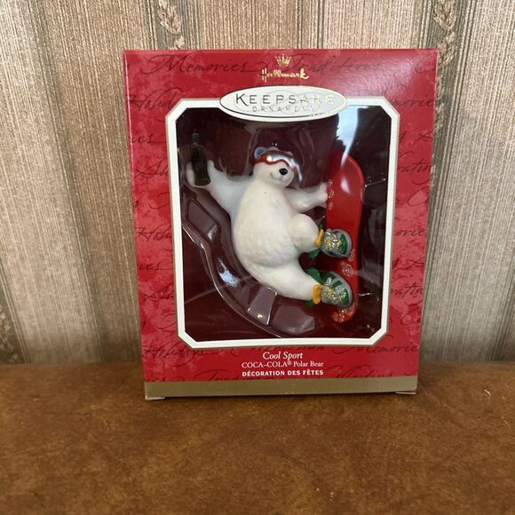 Vintage Cool Sport Coca Cola Polar Bear Ornament NIB Hallmark Keepsake snowboard - Picture 1 of 7